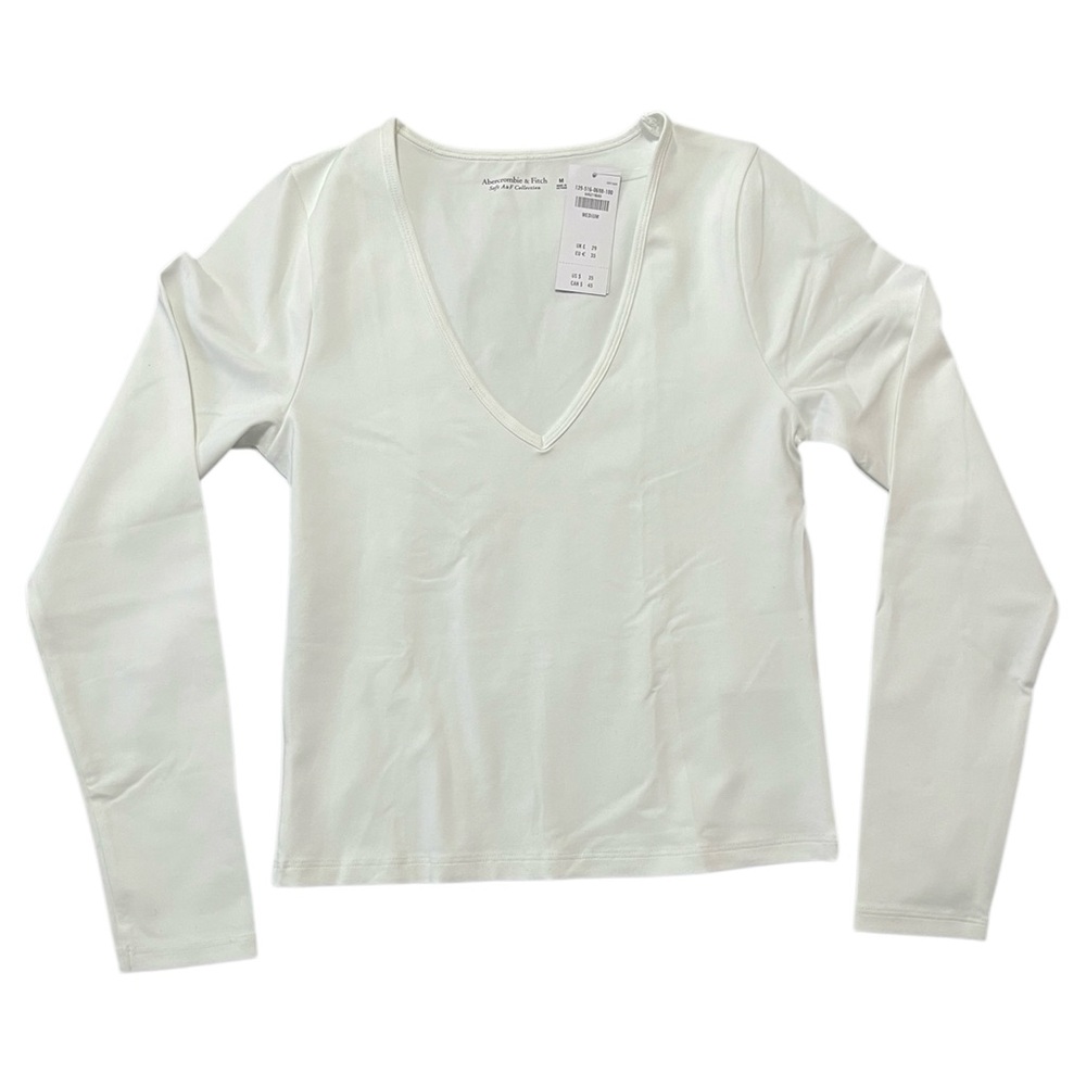 Abercrombie White V-Neck Long Sleeve Top